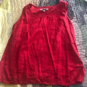 Red boxy flax linen tank top